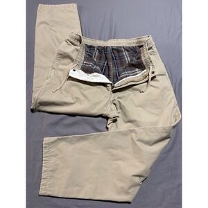 LL Bean Men Flannel Lined Chino Pants Khaki Tan Plaid Size Large Inseam 30 0WW11